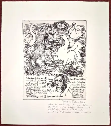 Radierung „Hochzeit an der Alster“ auf Büttenpapier von Gisela Röhn, signiert