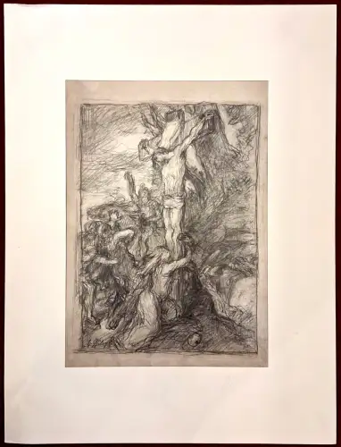 Bleistiftzeichnung Kreuzigungsszene von Hermann A. Philips, signiert