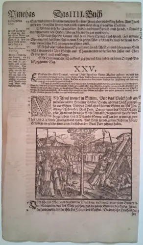 Holzschnitt auf Buchseite einer Bibel aus dem 16. Jahrhundert