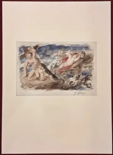 Aquarellierte Bleistiftzeichnung „Kreuztragung“ von Hermann A. Philips, signiert