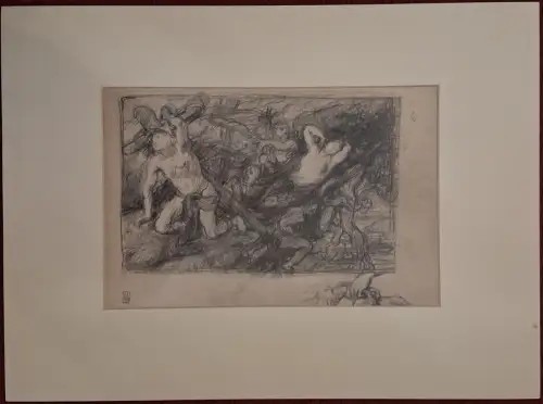 Bleistiftzeichnung „Kreuztragung“ von Hermann A. Philips, signiert, Passepartout