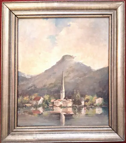 Ölgemälde Rottach-Egern am Tegernsee, signiert „S. Böker“, gerahmt