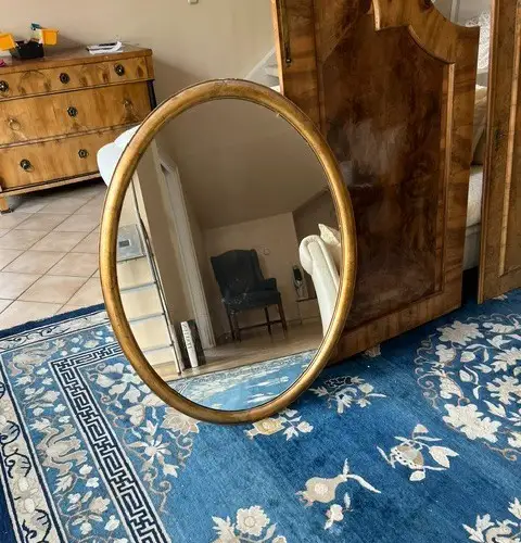 Spiegel, Wandspiegel, oval, Holzrahmen, goldfarbig, Höhe 100 cm breite 78 cm