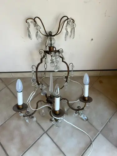 Wandleuchte, Wandlüster, 3 Lampen, Kristallglas, Anfang 20. Jahrhundert