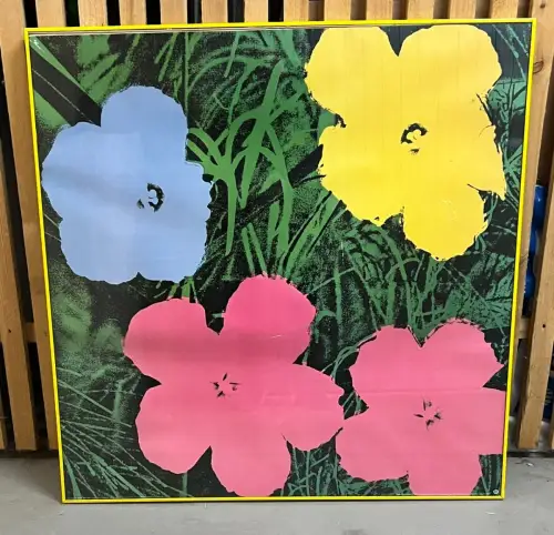 Flowers, Kunstdruck,  Andy Warhol, 97 cm x 97 cm, gerahmt verglast