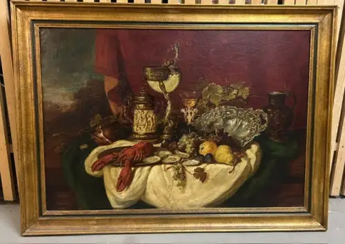 Gemälde, Öl auf Leinwand, Stillleben mit Hummer, sign. Adam Kunz, 146 x 107 cm