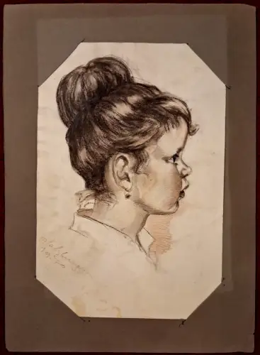 Zeichnung Kinderportrait, bezeichnet „Salzburg 1970“