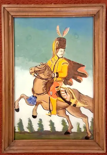 Hinterglasbild Husar zu Pferde, gerahmt