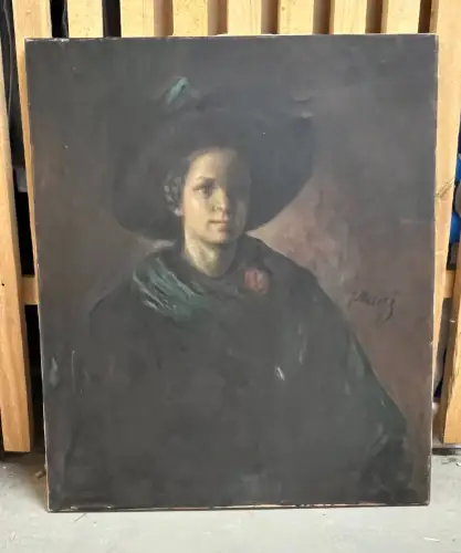 Ölgemälde, schwarze Lisi, sign. Moritz, 61 cm x 72 cm, Siehe Fotos