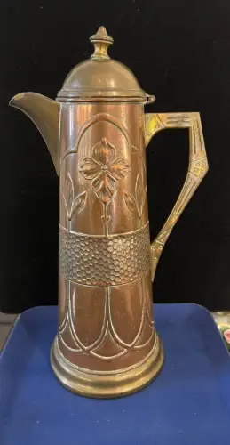 Alte Kanne, Kupfer, verzinkt, Jugendstil, um 1900,