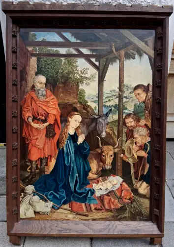 Ölgemälde „Die Geburt Christi“, Kopie nach Martin Schongauer von J. März