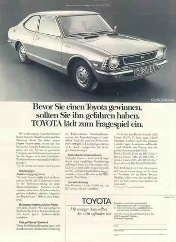 Toyata-1200-Coupe-1974-Reklame-Werbung-vintage print ad-Vintage Publicidad