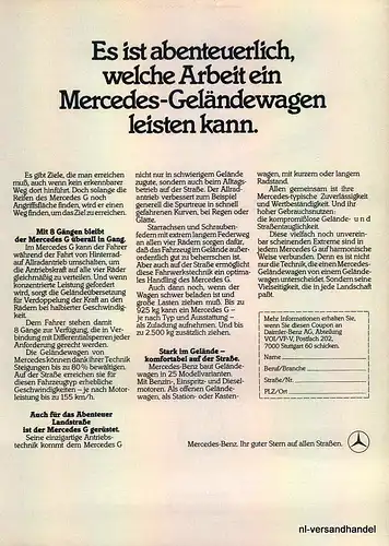 MERCEDES BENZ-G-Gelände-1981-Reklame-Werbung-genuine Ad-La publicité-nl-Versand