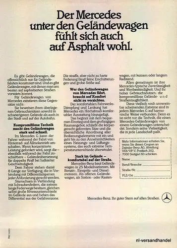 MERCEDES BENZ-G KLASSE-1981-Reklame-Werbung-genuine Ad-La publicité-nl-Versand