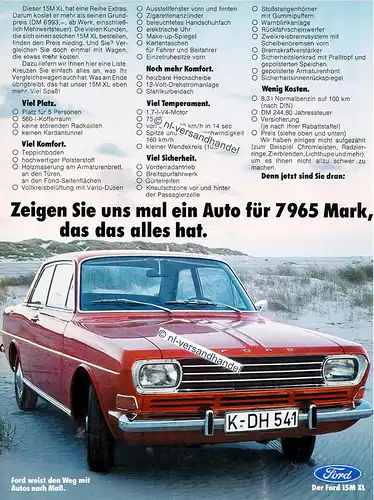 Ford-15M XL-1969-Reklame-Werbung-genuine Advertising -nl-Versandhandel