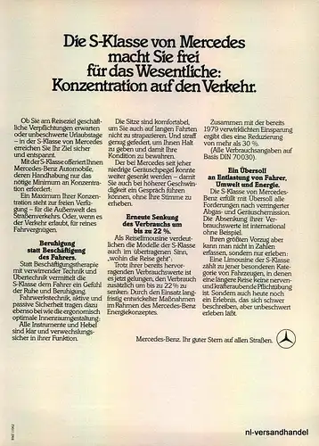 MERCEDES BENZ-S KLASSE-1981-Reklame-Werbung-genuine Ad-La publicité-nl-Versand