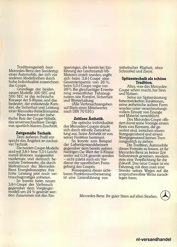 MERCEDES BENZ-500-SEC-1981-Reklame-Werbung-genuine Ad-La publicité-nl-Versand