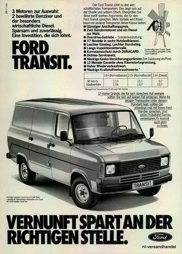 FORD-TRANSIT-1981-Reklame-Werbung-genuine Advert-La publicité-nl-Versandhandel