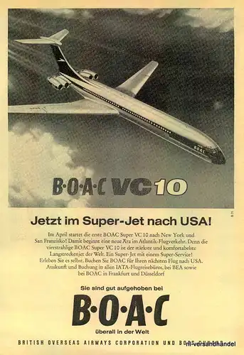 BOAC-VC-10-1965-RETRO-Reklame-Werbung-genuine Ad-La publicité-nl-Versandhandel