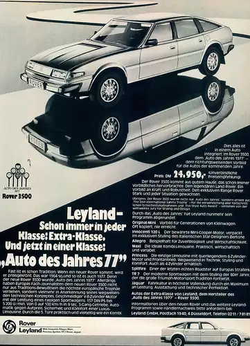 Rover-3500-Leyland-III-1977-Reklame-Werbung-vintage print ad-Vintage Publicidad