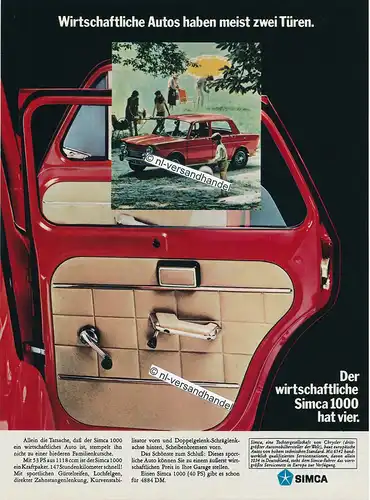 Simca-1000-1969-Reklame-Werbung-genuine Advertising - nl-Versandhandel