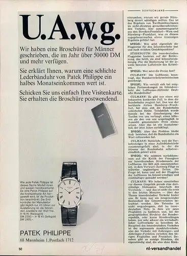 Patek-Philippe-1969-Reklame-Werbung-genuine Advert-La publicité-nl-Versandhandel