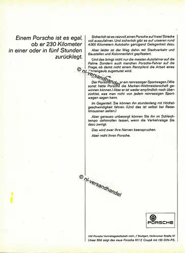 Porsche-911E-Coupe-1969-Reklame-Werbung-genuine Advertising - nl-Versandhandel 