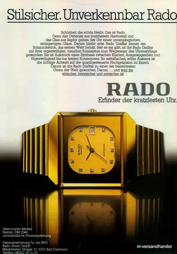 RADO-DIASTAR-1981-Reklame-Werbung-genuine Advert-La publicité-nl-Versandhandel