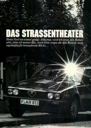 ALFA ROMEO-STRAßE-1981-Reklame-Werbung-genuine Ad-La publicité-nl-Versandhandel 