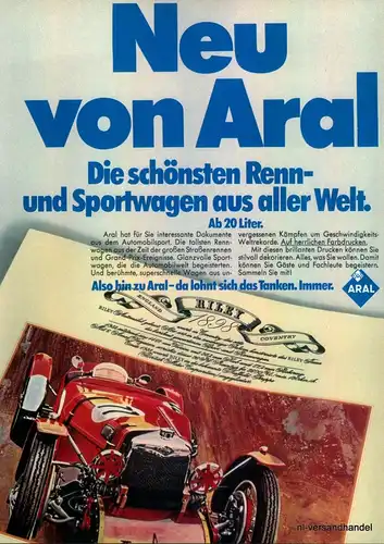 ARAL-RENNWAGEN-1971-Reklame-Werbung-genuine Advert-La publicité-nl-Versandhandel