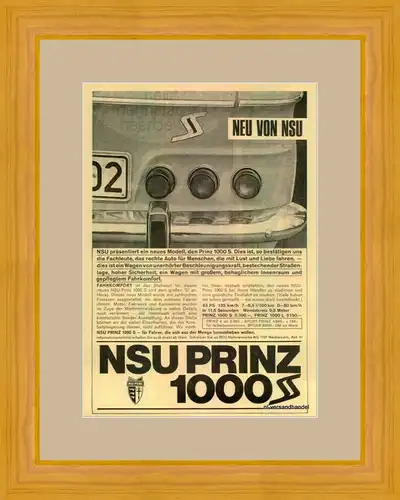 NSU-PRINZ-1965-ORIGINAL-Reklame-Werbung-genuine Ad-La publicité-nl-Versandhandel