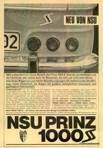 NSU-PRINZ-1965-ORIGINAL-Reklame-Werbung-genuine Ad-La publicité-nl-Versandhandel