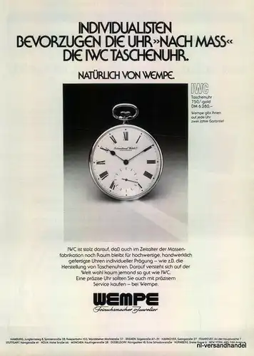 WEMPE-IWC-1981-Reklame-Werbung-genuine Ad-La publicité-nl-Versandhandel