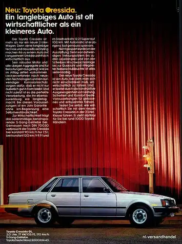 TOYOTA-CRESSIDA-81-Reklame-Werbung-genuine Advert-La publicité-nl-Versandhandel