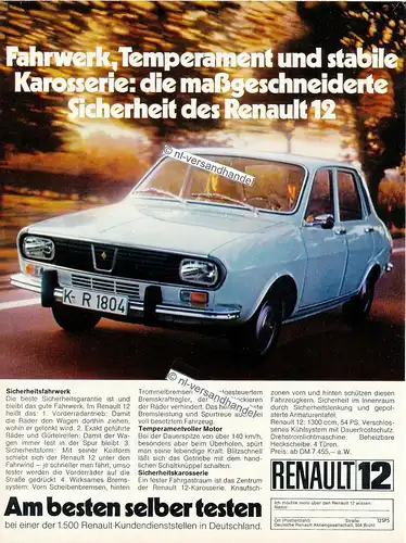 Renault-12-1972-Reklame-Werbung-genuine Advertising - nl-Versandhandel