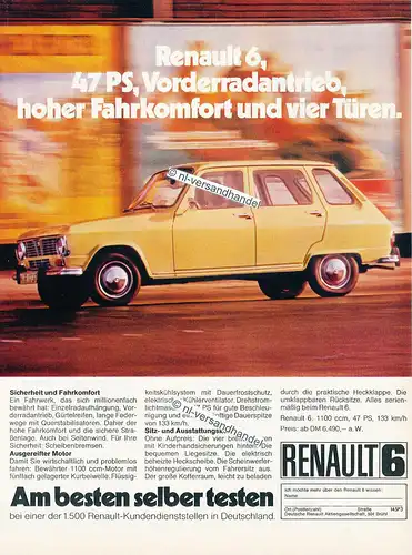 Renault-6-1972-Reklame-Werbung-genuine Advertising - nl-Versandhandel 