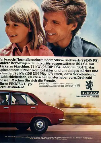 Peugeot-504-1977-Reklame-Werbung-vintage print ad-Vintage Publicidad