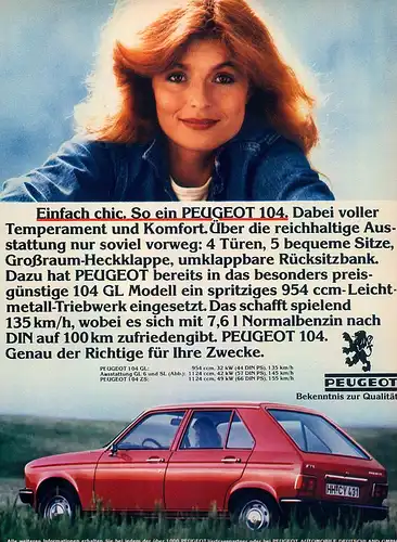 Peugeot-104-1977-Reklame-Werbung-vintage print ad-Vintage Publicidad