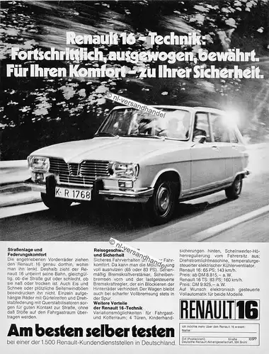 Renault-16-1972-Reklame-Werbung-genuine Advertising - nl-Versandhandel