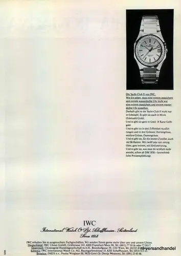 IWC-YACHT CLUB 2-1981-Reklame-Werbung-genuine Advert-La publicité-nl-Versand