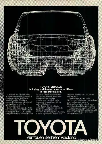 TOYOTA-COROLLA-1-1981-Reklame-Werbung-genuine Ad-La publicité-nl-Versandhandel