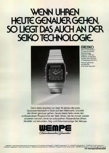 WEMPE-SEIKO-1981-Reklame-Werbung-genuine Advert-La publicité-nl-Versandhandel