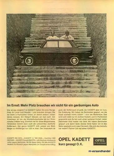 OPEL-KADETT-COUPE-1964-Reklame-Werbung-genuine Ad-La publicité-nl-Versandhandel