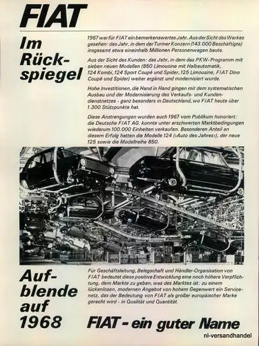 FIAT-EIN GUTER NAME-1968-Reklame-Werbung-genuine Advert-La publicité-nl-Versand