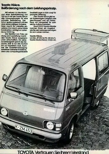 TOYOTA-HI ACE-1981-Reklame-Werbung-genuine Advert-La publicité-nl-Versandhandel