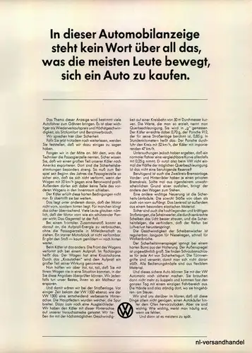 VW AUTO-1968-Reklame-Werbung-genuine Advert-La publicité-nl-Versandhandel