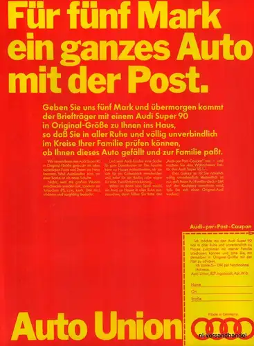 AUTO UNION-1968-Reklame-Werbung-genuine Advert-La publicité-nl-Versandhandel