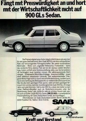 SAAB-900GLS-81-Reklame-Werbung-genuine Advert-La publicité-nl-Versandhandel