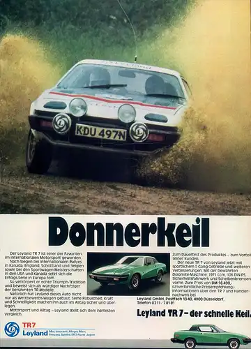 Triumph-Leyland-TR7-1977-Reklame-Werbung-vintage print ad-Vintage Publicidad
