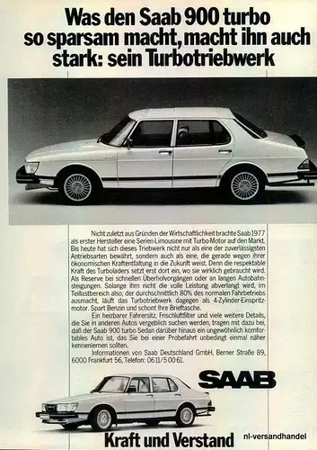 SAAB-900-TURBO-81-Reklame-Werbung-genuine Advert-La publicité-nl-Versandhandel